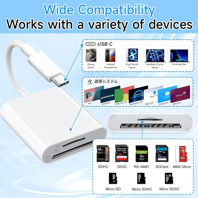 Alt view image 2 of 7 - SD Card Reader USB C for iPhone17/16/15 Support SD Micro SD Memory Card
