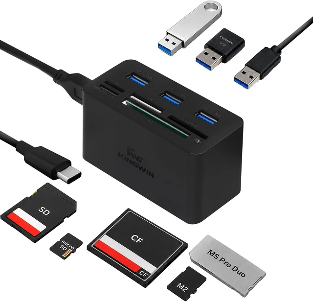Main image of USB C Hub Adapter w/ Card Reader Write & USB 3.0 HUB - Thunderbolt 3 Supports High Speed SD MS Micro M2 CF For Macbook Laptop Desktop type-c