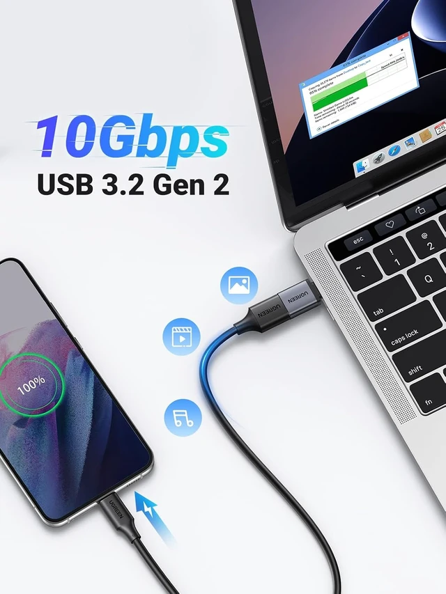 Alt view image 3 of 7 - USB C to USB A 3.2 10Gbps OTG Adapter 2 Pack Compatible with iPhone 17 Pro Max Air 16 15 MacBook Air iMac iPad Galaxy Tab S9 S25 Black