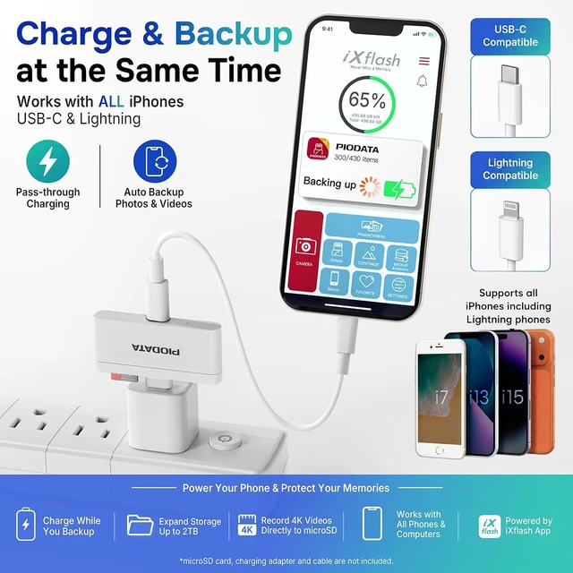 Alt view image 2 of 7 - MFi Micro SD Card Reader for iPhone & Android Auto Backup White