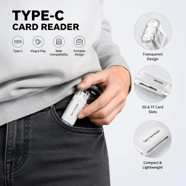Alt view image 2 of 4 - SD Card Reader 4-in-1 USB C SD Card Reader Dual Slot OTG Memory Card Adapter for TF/SDXC/Micro SDXC/Micro SDHC Memory Cards-White