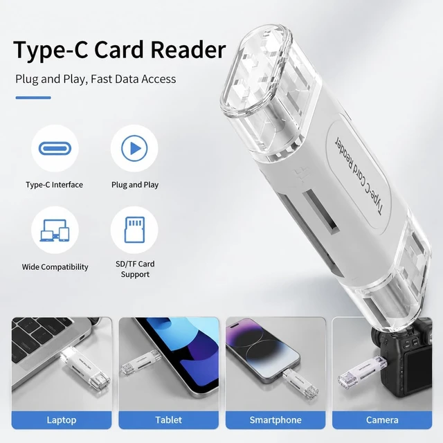 Alt view image 3 of 4 - SD Card Reader 4-in-1 USB C SD Card Reader Dual Slot OTG Memory Card Adapter for TF/SDXC/Micro SDXC/Micro SDHC Memory Cards-White