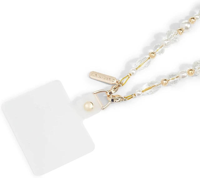 Alt view image 2 of 7 - Phone Charm Wrist Strap w/Pearls & Crystals - Crystal Pearl Gold