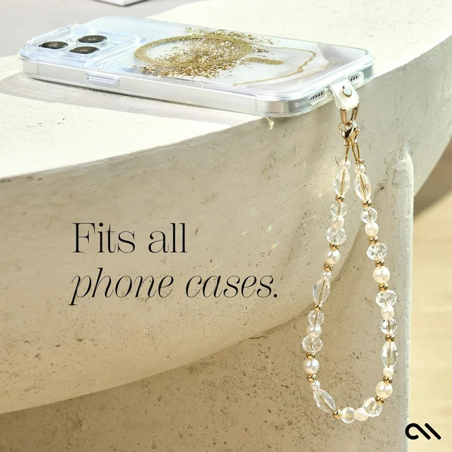 Alt view image 6 of 7 - Phone Charm Wrist Strap w/Pearls & Crystals - Crystal Pearl Gold