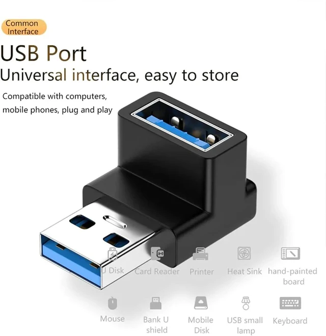 Alt view image 3 of 5 - 6 Pack 90 Degree USB 3.0 Adapter Right Angle USB A Male to Female USB L Shape OTG Connector Extender Support Data Sync (5Gbps) or Charge (15W) for PC Laptop Mouse desktops etc