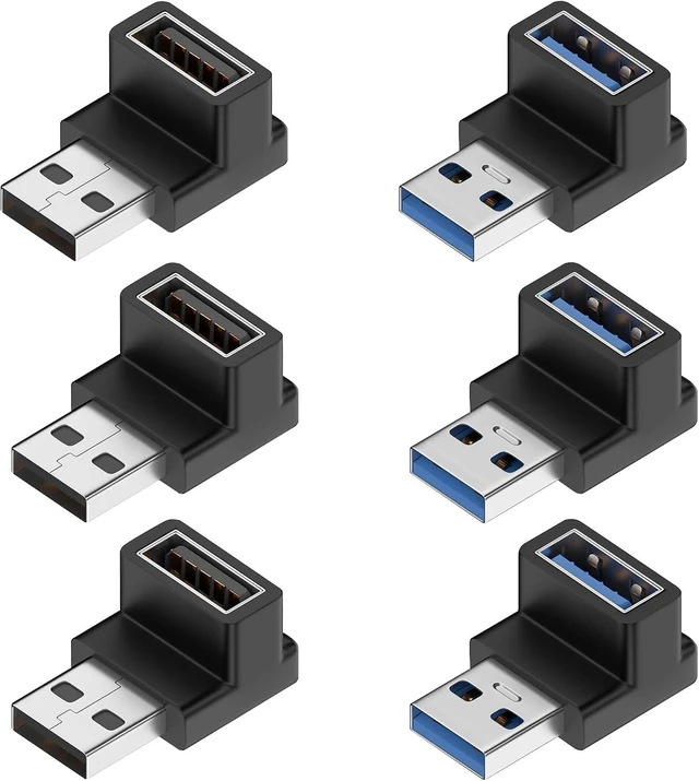 Main image of 6 Pack 90 Degree USB 3.0 Adapter Right Angle USB A Male to Female USB L Shape OTG Connector Extender Support Data Sync (5Gbps) or Charge (15W) for PC Laptop Mouse desktops etc