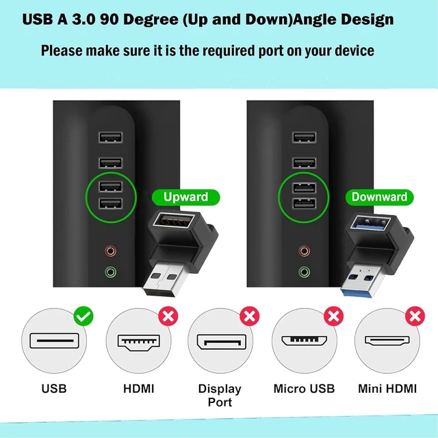 Alt view image 4 of 5 - 6 Pack 90 Degree USB 3.0 Adapter Right Angle USB A Male to Female USB L Shape OTG Connector Extender Support Data Sync (5Gbps) or Charge (15W) for PC Laptop Mouse desktops etc