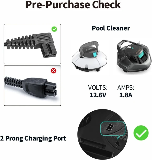 Alt view image 2 of 7 - 12.6V Charger for Aiper Seagull 600 800 800B SE 1000 1500 P1111 HJ1103J HJ1102 AC Adapter Replacement for AIPURY 1000 Cordless Automatic Robotic Pool Vacuum Cleaner Power Supply 6FT Cord UL Listed