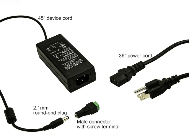 Alt view image 3 of 6 - 12V 5A AC to DC Power Adapter UL Listed 60W 100-220V to 12 Volt 5 Amp Transformer for Security Camera System Flexible LED Tape Strip Light 3 Foot Cord