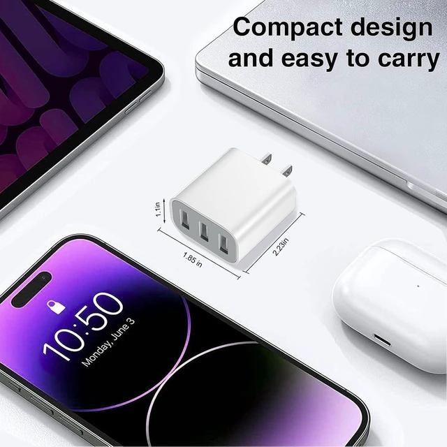 Alt view image 6 of 7 - 3-Port USB Wall Charger Compatible with iPhone 14/13/12/11 Pro Max