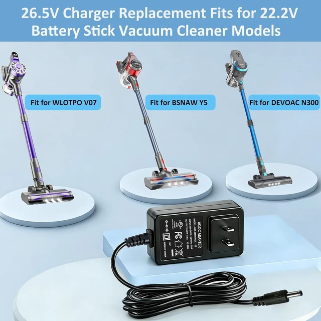 Alt view image 2 of 7 - 26.5V Power Adapter for 22.2V Cordless Vacuum Cleaner Fit for DEVOAC N300