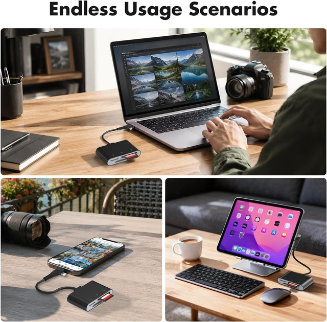 Alt view image 7 of 7 - XD Card Reader 3 in 1 SD/TF/XD Card Adapter USB-C & Lightning