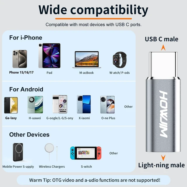 Alt view image 4 of 7 - 8 Pin to USB C Adapter 2 Pack PD Fast Charging for Phone 15/16/17