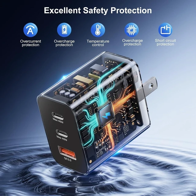 Alt view image 6 of 7 - Dual 45W USB C Charger Super Fast Charger Type C + USB-A Multi Port