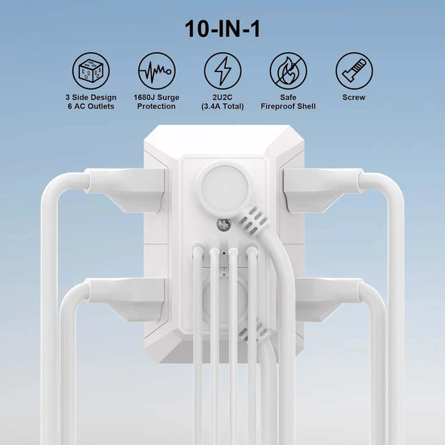 Alt view image 2 of 7 - Multi Plug Wall Outlet Surge Protector with 6-Outlet & 4 USB Ports(2USB-C)