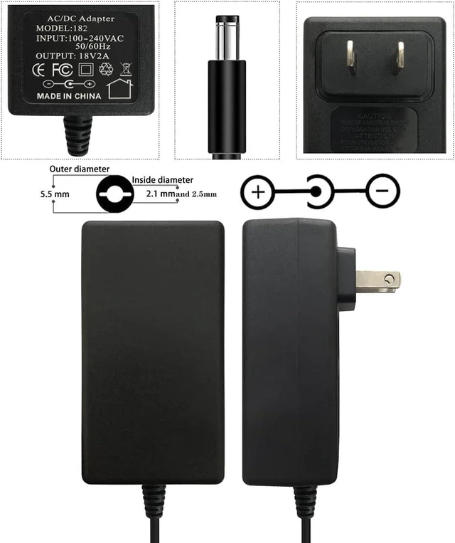 Alt view image 2 of 7 - 18V 2A 36W AC/DC Power Supply Adapter Wall Center Positive DC Plug 5.5x2.1mm 5.5mmx2.5mm Compatible for 18 Volt 1A 1.1A 1.2A 1.3A 1.4A 1.5A 1.6A 1.7A 1.8A 1.9A 2A 1000mA~2000mA Equipment (6 ft)