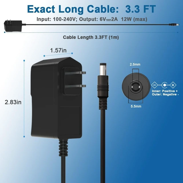 Alt view image 7 of 7 - 6V 2A Power Supply Adapter 6V 2A Replacement Charger 100V-240V AC Power Adapter Wall Charger for Router Mobile Hard Disk Switch Game Consoles CCTV Cameras