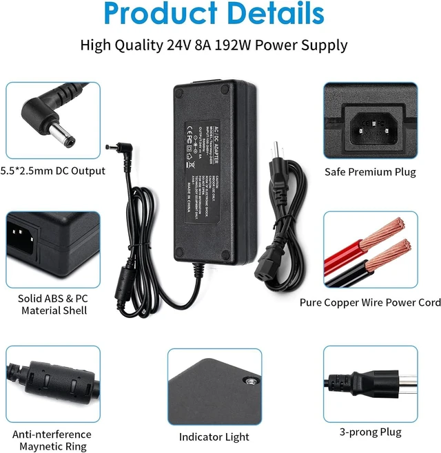 Alt view image 3 of 7 - 24V 8A Power Supply Adapter 100-240V AC to DC 192W Max Converter