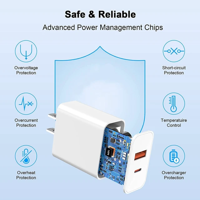 Alt view image 3 of 7 - USB C Charger Block 3Pack 20W Dual Port USB C Wall Charger Plug