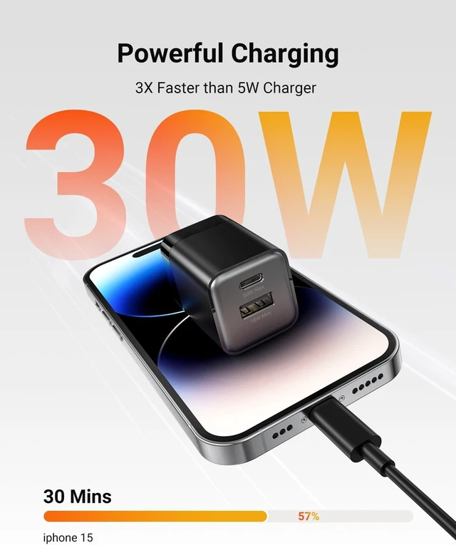 Alt view image 2 of 7 - USB C Fast Charging Charger 30W Dual-Port GaN Nano Charger