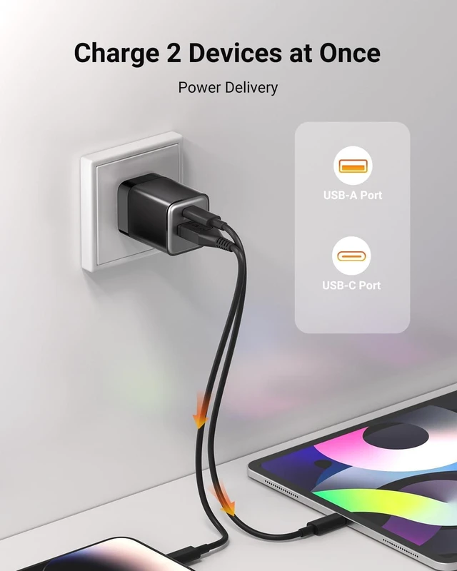 Alt view image 3 of 7 - USB C Fast Charging Charger 30W Dual-Port GaN Nano Charger