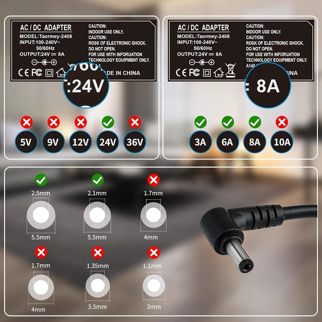 Alt view image 6 of 7 - 24V 8A Power Supply Adapter 100-240V AC to DC 192W Max Converter