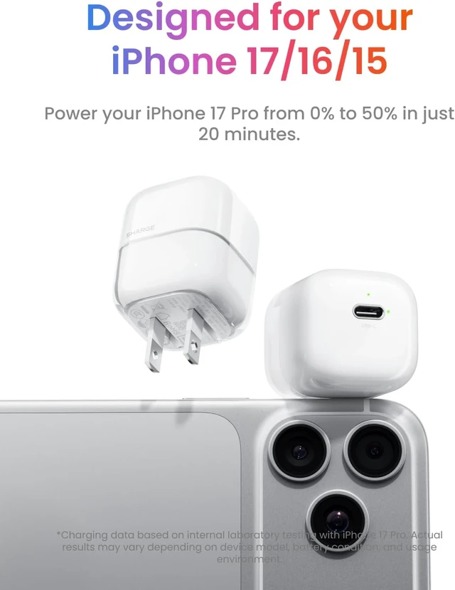 Alt view image 5 of 7 - SHARGE USB C Wall Charger Block 20W Gan Charger with Foldable Plug
