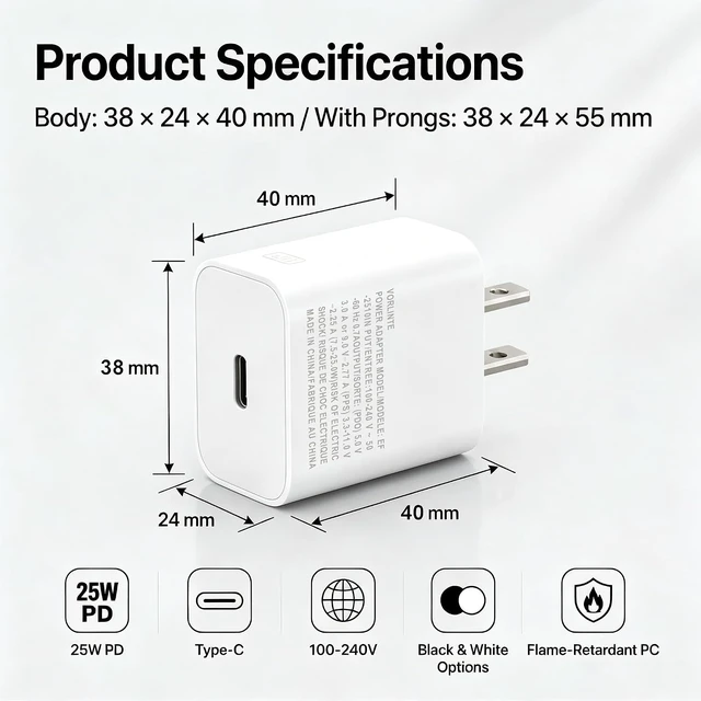 Alt view image 3 of 5 - 25W GaN PD3.0 PPS USB-C Charger Kit 1M Cable for iPhone 15-17