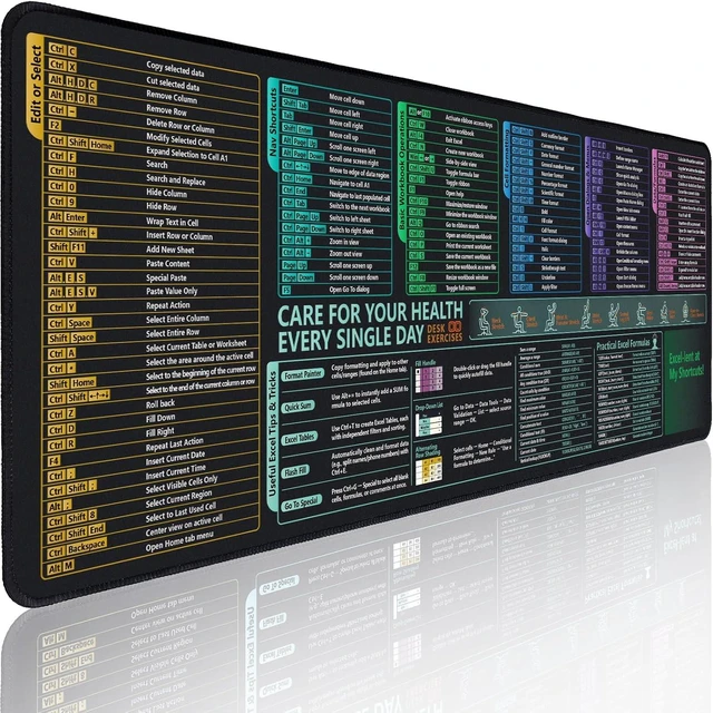 Main image of Excel Cheat Sheet Desk Pad Non-Slip & Waterproof Shortcut Mouse Pad