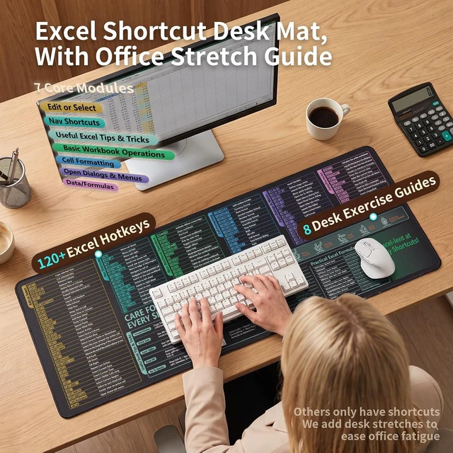 Alt view image 2 of 7 - Excel Cheat Sheet Desk Pad Non-Slip & Waterproof Shortcut Mouse Pad