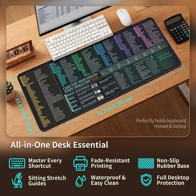 Alt view image 3 of 7 - Excel Cheat Sheet Desk Pad Non-Slip & Waterproof Shortcut Mouse Pad