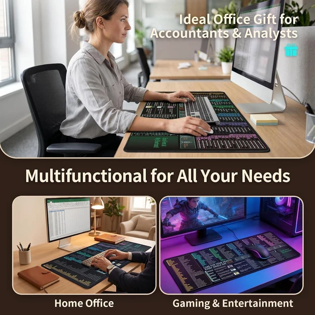 Alt view image 7 of 7 - Excel Cheat Sheet Desk Pad Non-Slip & Waterproof Shortcut Mouse Pad