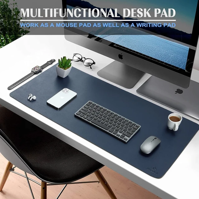 Alt view image 2 of 7 - Large Office Desk Mat Leather Mouse Pad (31.5x15.7 Dark Blue)