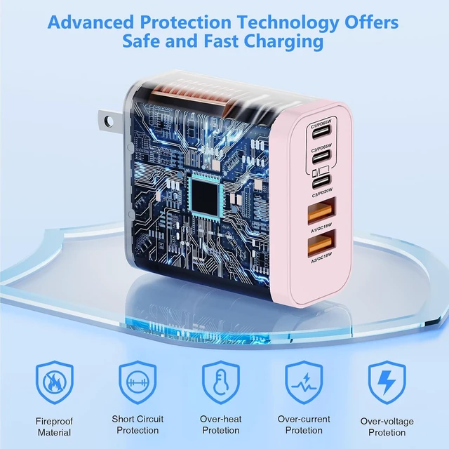 Alt view image 4 of 7 - USB C Wall Fast Charger Block 100W 5-Port Type C Fast Charging Block