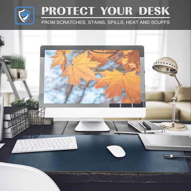 Alt view image 6 of 7 - Large Office Desk Mat Leather Mouse Pad (31.5x15.7 Dark Blue)