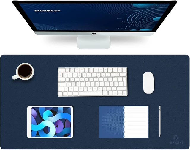 Alt view image 7 of 7 - Large Office Desk Mat Leather Mouse Pad (31.5x15.7 Dark Blue)