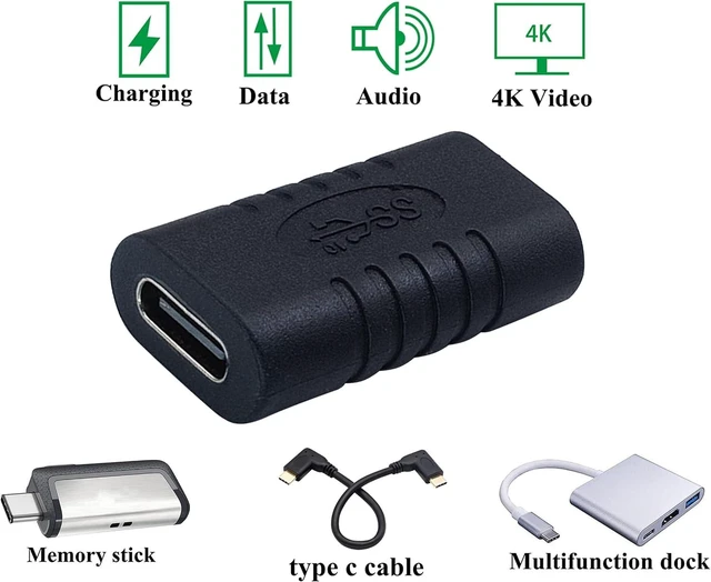 Alt view image 7 of 7 - Type C USB Adapter Gen 2 (10Gbps) 3A USB-C 3.1 Type C USB Female to Female Extension Adapter Supports Charging Data Audio Video Adapter for Laptop Phone MacBook USB C HUB (2Pack-F/F)