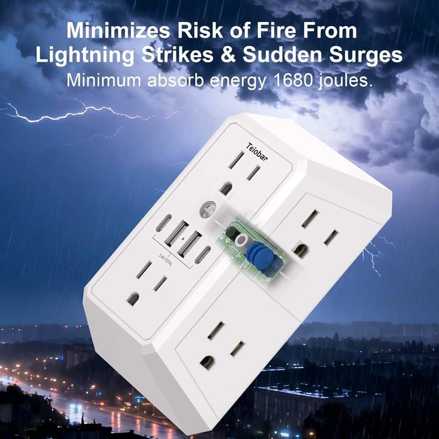 Alt view image 5 of 7 - Multi Plug Wall Outlet Surge Protector with 6-Outlet & 4 USB Ports(2USB-C)