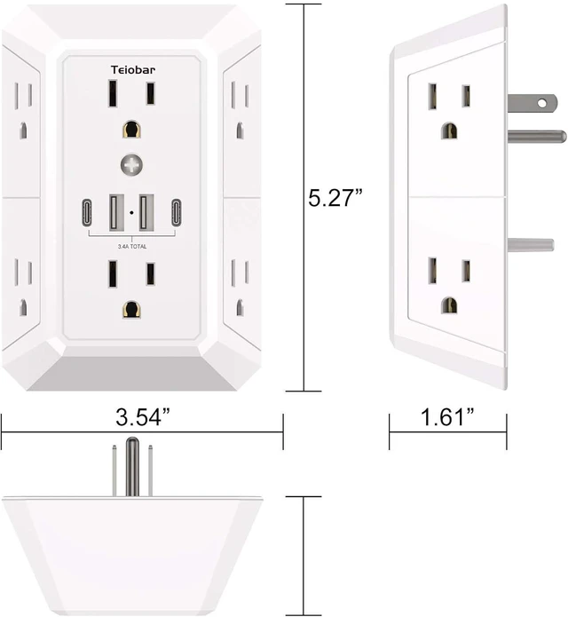 Alt view image 7 of 7 - Multi Plug Wall Outlet Surge Protector with 6-Outlet & 4 USB Ports(2USB-C)