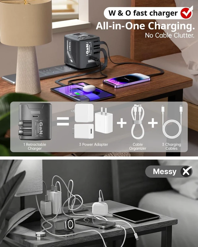 Alt view image 2 of 7 - 60W GaN Fast Charger Wall Plug Built-in Retractable USB-C & L Cables