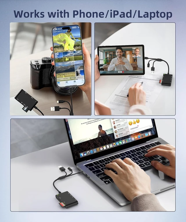 Alt view image 4 of 7 - Military CAC & Government PIV Card Reader with USB-C/USB-A/Lightning 7-in-1 CAC/PIV Identity Reader SIM Card Reader SD/TF/Memory Stick Pro Duo/M2/MMC Adapter for iPhone Android Mac iPad Laptop PC