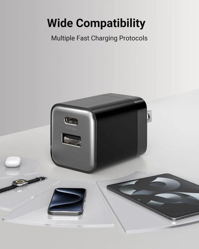 Alt view image 7 of 7 - USB C Fast Charging Charger 30W Dual-Port GaN Nano Charger