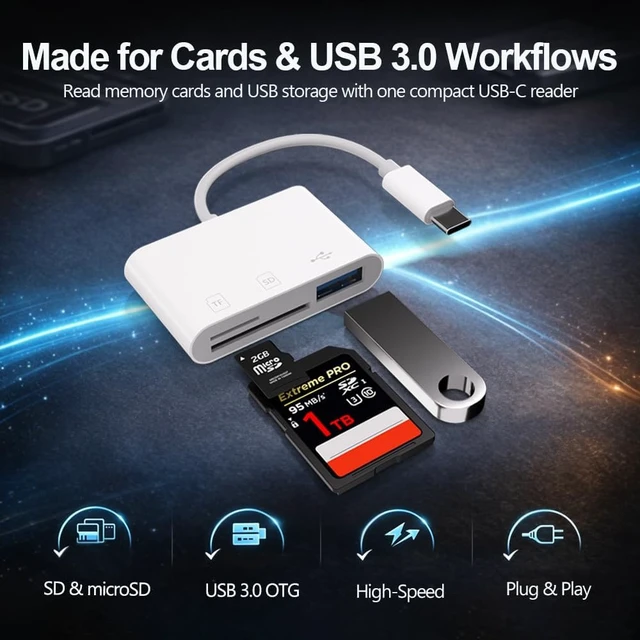 Alt view image 2 of 7 - 3-in-1 USB C SD Card Reader with USB 3.0