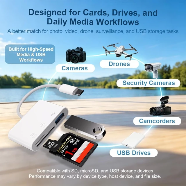 Alt view image 5 of 7 - 3-in-1 USB C SD Card Reader with USB 3.0