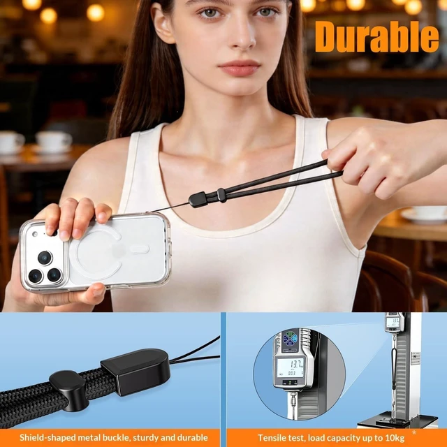 Alt view image 3 of 7 - 2 Pc Phone Wrist Strap Charm Anti-Lost Lanyard Hand Wristlet Finger Grip Strong Durable Adjustable for Women Men Universal for iPhone Camera Keychain USB Wallet ID Tag Black Beige