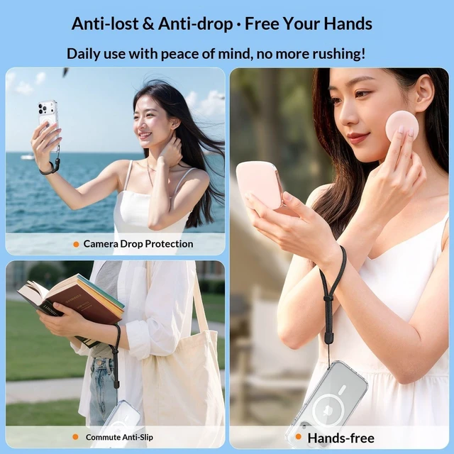 Alt view image 5 of 7 - 2 Pc Phone Wrist Strap Charm Anti-Lost Lanyard Hand Wristlet Finger Grip Strong Durable Adjustable for Women Men Universal for iPhone Camera Keychain USB Wallet ID Tag Black Beige