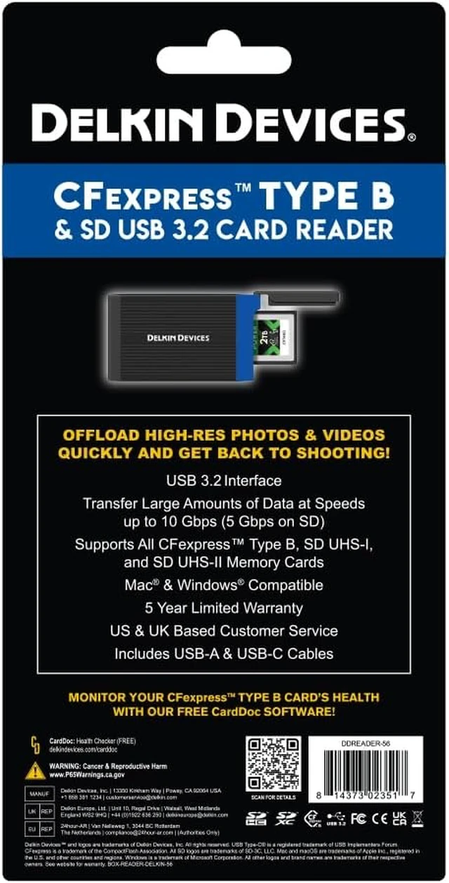 Alt view image 4 of 4 - USB 3.2 CFexpress Type B & SD UHS-II Reader 10Gbps Transfer Compact with Built-in Storage Compatible with Mac and Windows Black (DDREADER-56)
