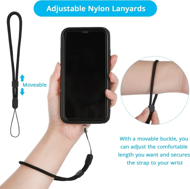 Alt view image 2 of 7 - Hand Wrist Strap Lanyard with Tether Patch 6 Pcs Adjustable Nylon Wrist Straps with 6 Pcs Transparent Phone Pads Cell Phone Lanyard Strap Holder Hand Straps for Mobile Phone Camera(Black)