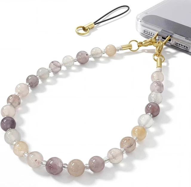 Main image of Natural Stone Phone Charm Beaded Phone Wrist Strap with Tether Tab