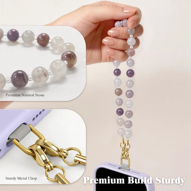 Alt view image 2 of 7 - Natural Stone Phone Charm Beaded Phone Wrist Strap with Tether Tab